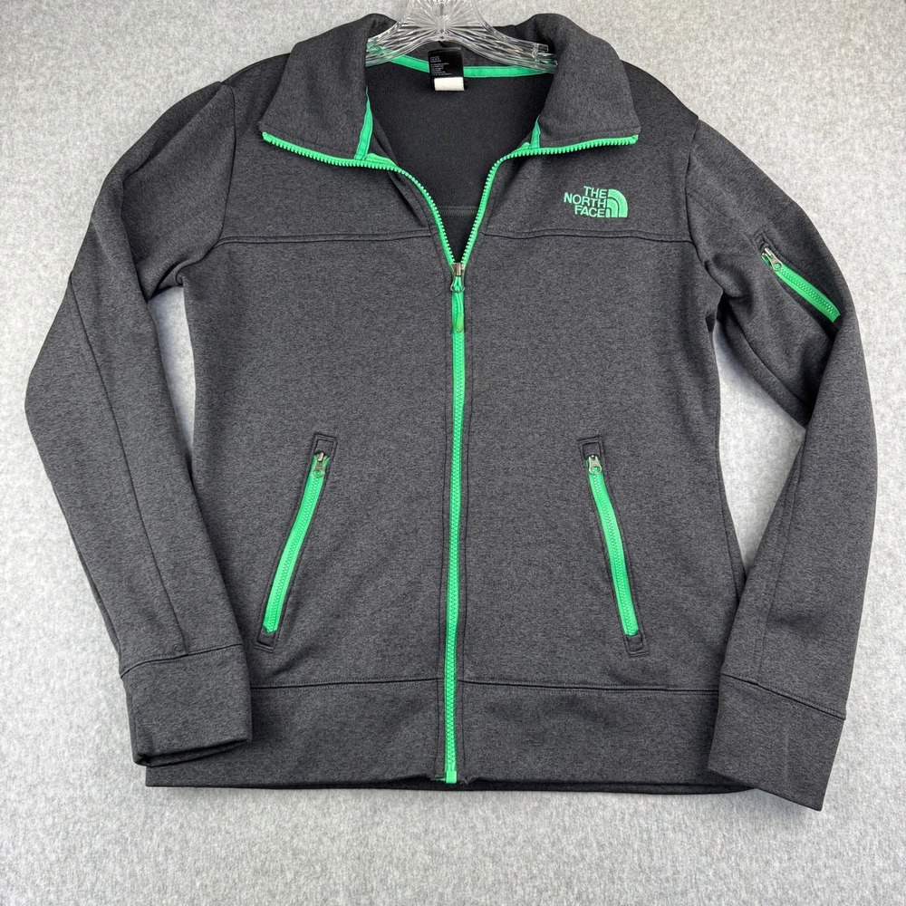 The North Face Womens Small Gray Green Full Zip Fleece Track Jacket Zip Pockets